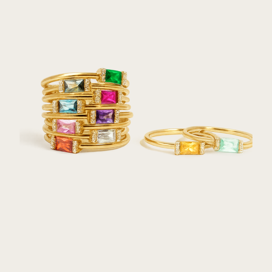 Baguette Birthstone Gold Plated Ring