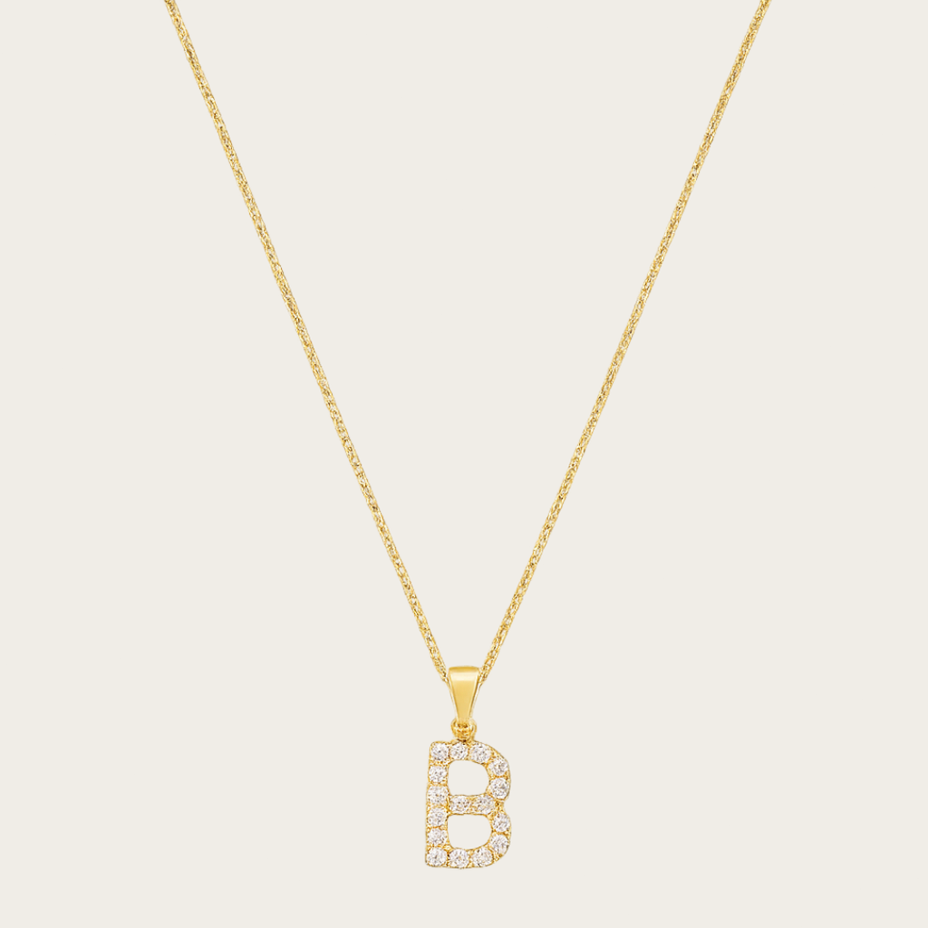 Block Initial Necklace – Gold Tone with Cubic Zirconia