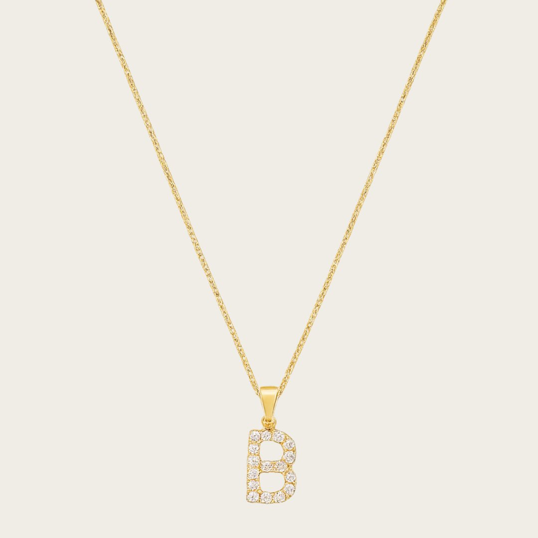 Block Initial Necklace – Gold Tone with Cubic Zirconia