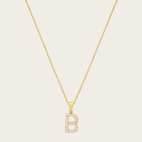 Block Initial Necklace – Gold Tone with Cubic Zirconia