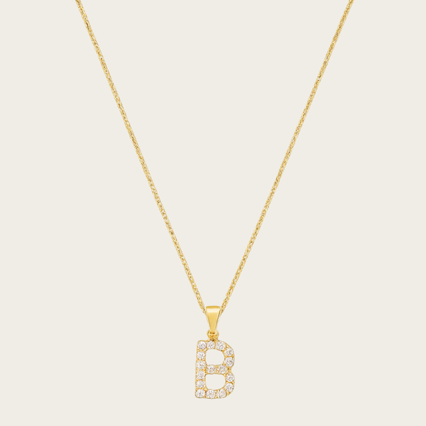 Block Initial Necklace – Gold Tone with Cubic Zirconia