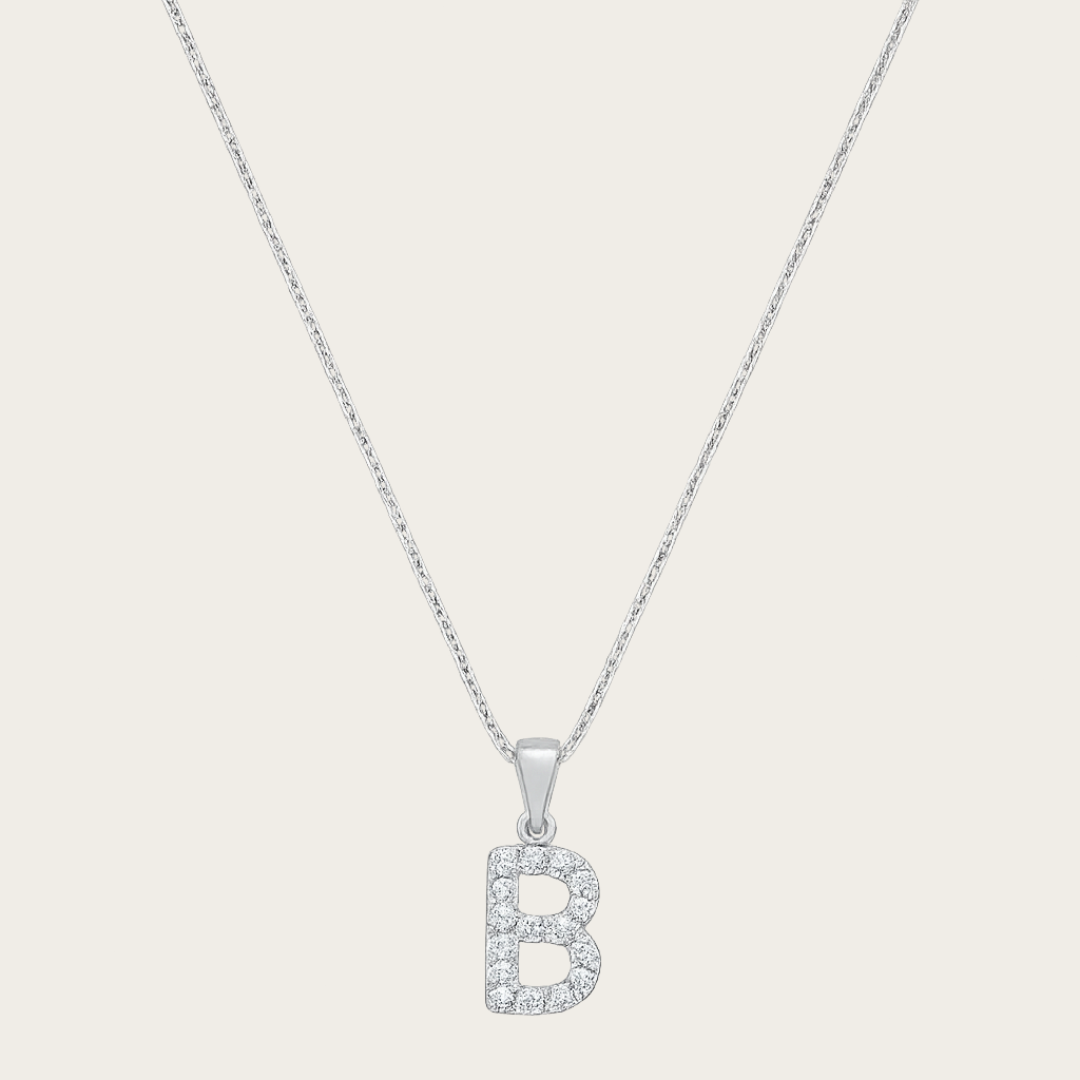 Block Initial Necklace – Gold Tone with Cubic Zirconia