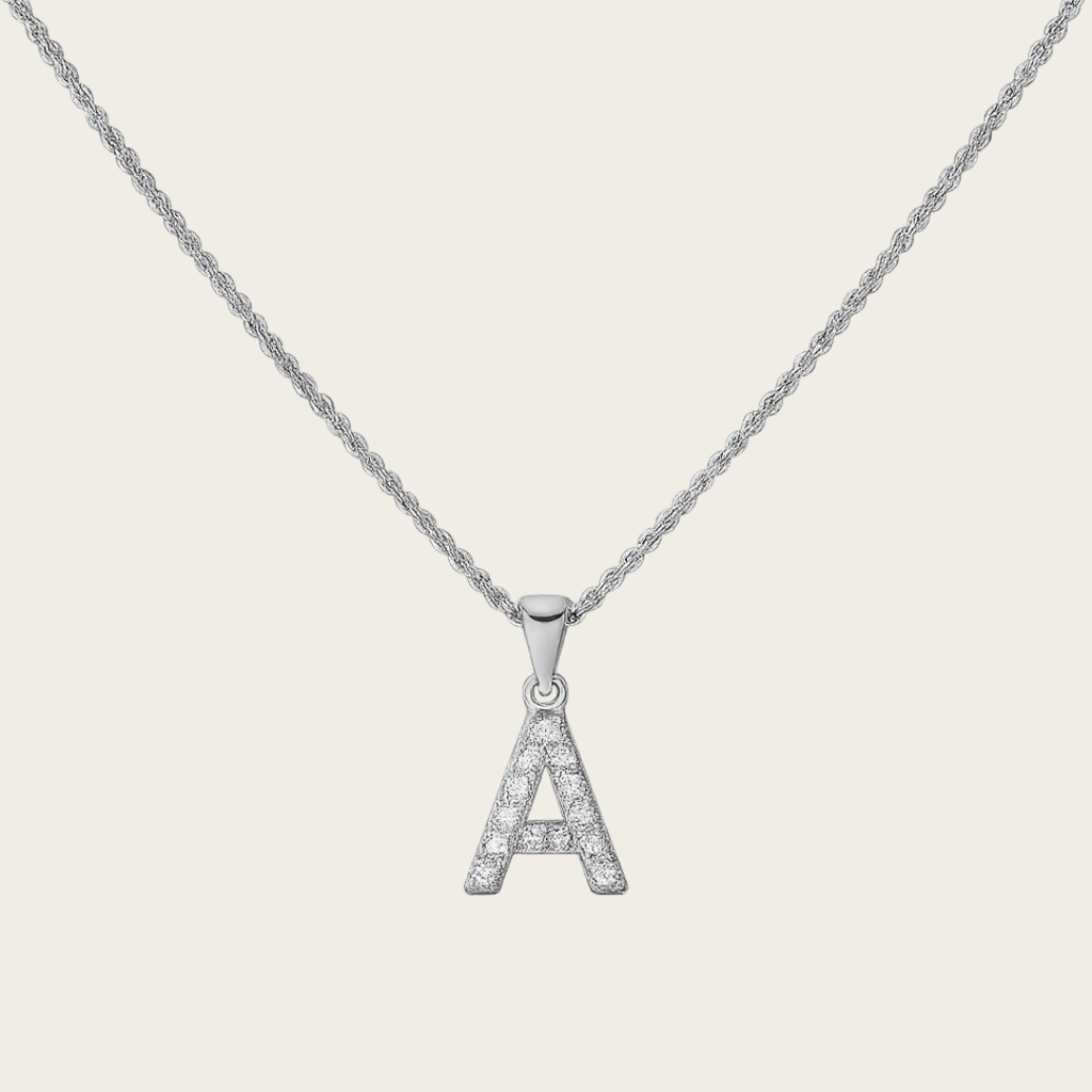 Block Initial Necklace – Gold Tone with Cubic Zirconia