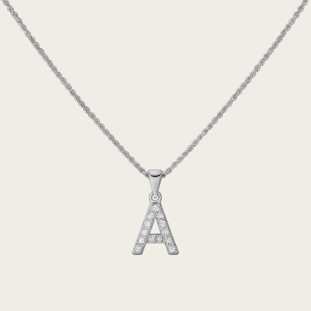 Block Initial Necklace – Gold Tone with Cubic Zirconia