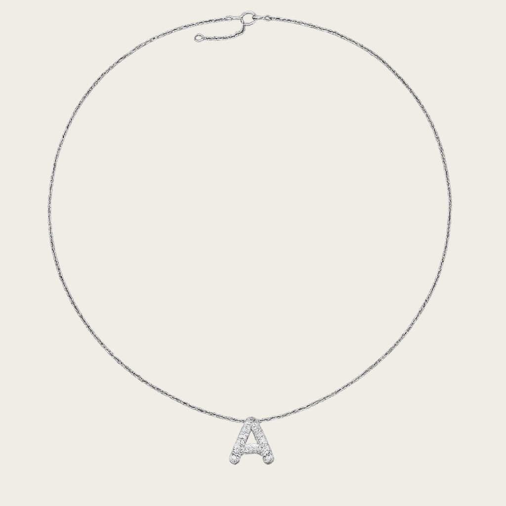 Bubble Letter Initial Pendant Necklace – Gold or Silver Tone with Cubic Zirconia