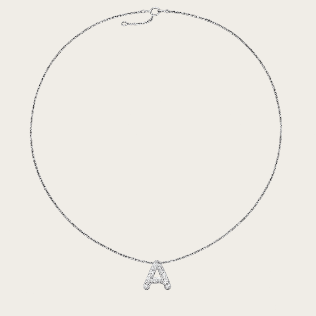 Bubble Letter Initial Pendant Necklace – Gold or Silver Tone with Cubic Zirconia