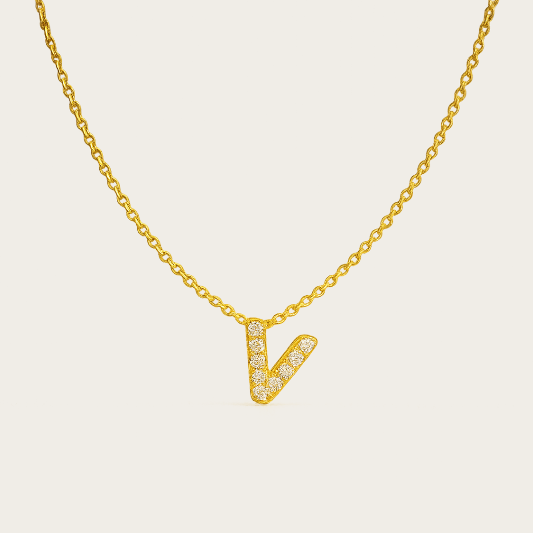 Bubble Letter Initial Pendant Necklace – Gold or Silver Tone with Cubic Zirconia