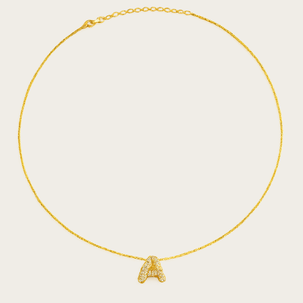 Bubble Letter Initial Pendant Necklace – Gold or Silver Tone with Cubic Zirconia