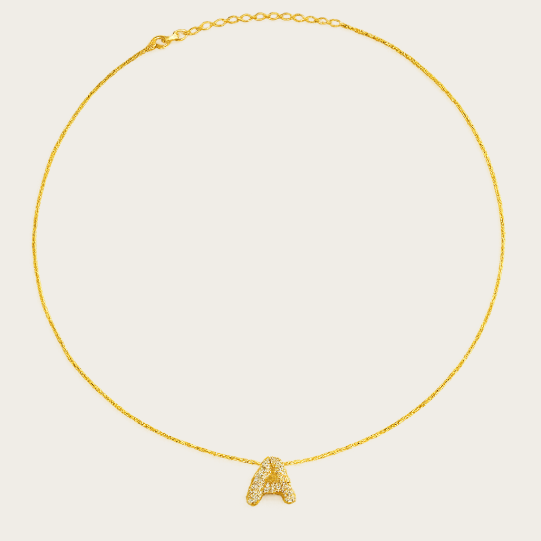 Bubble Letter Initial Pendant Necklace – Gold or Silver Tone with Cubic Zirconia