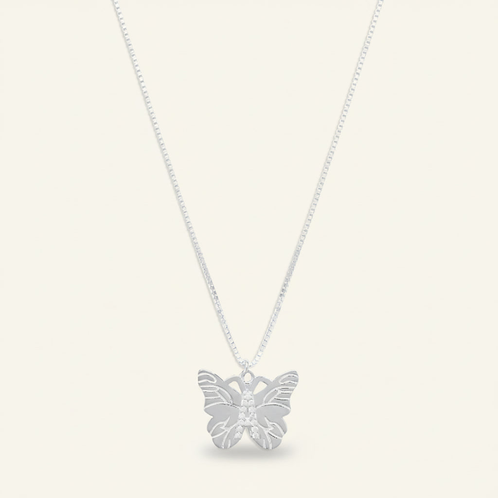 Butterfly Initial Pendant Necklace – Gold or Silver Tone with Cubic Zirconia