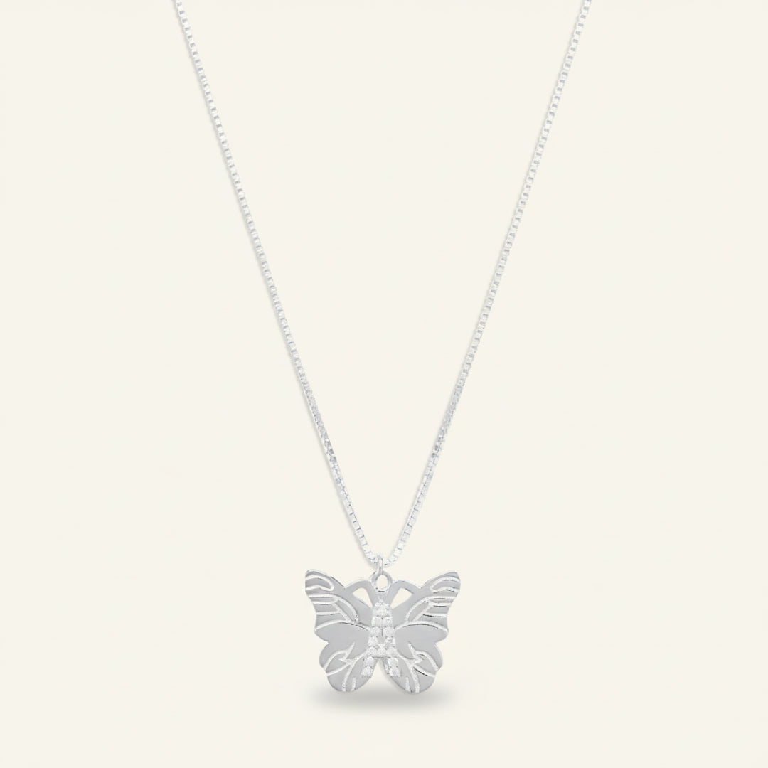 Butterfly Initial Pendant Necklace – Gold or Silver Tone with Cubic Zirconia