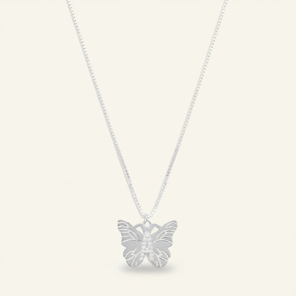 Butterfly Initial Pendant Necklace – Gold or Silver Tone with Cubic Zirconia
