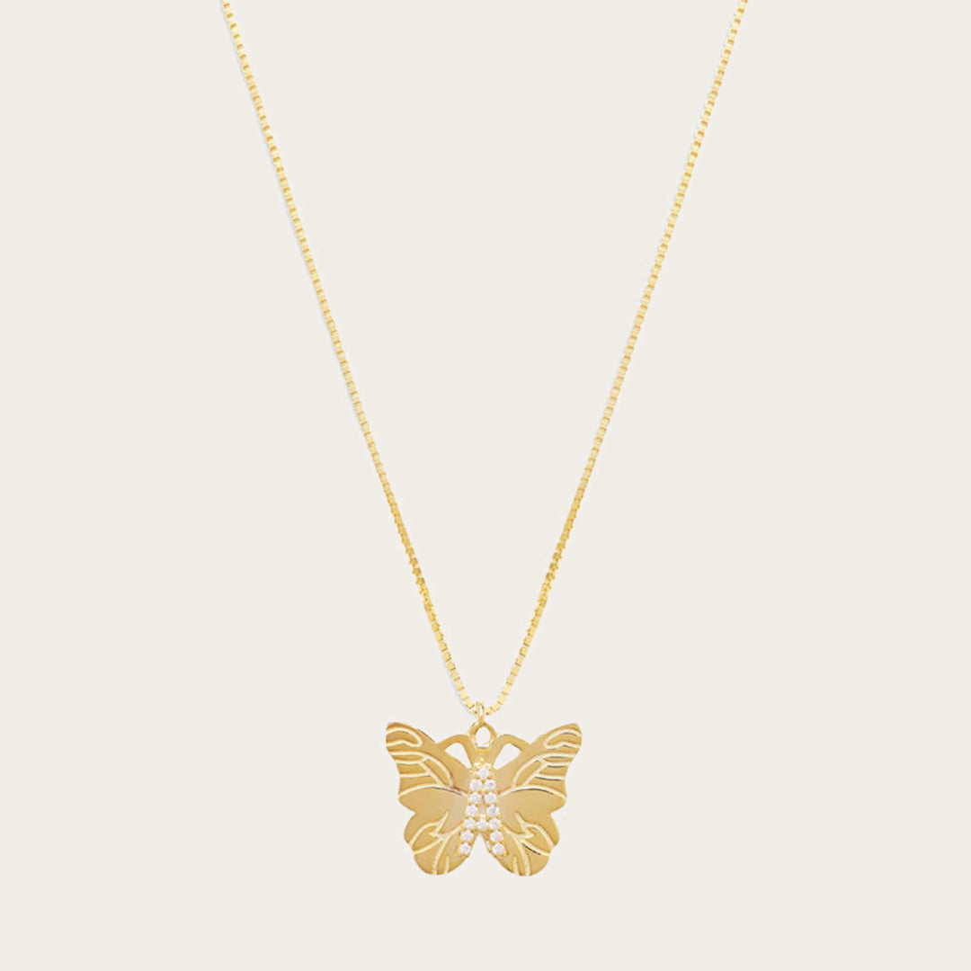 Butterfly Initial Pendant Necklace – Gold or Silver Tone with Cubic Zirconia