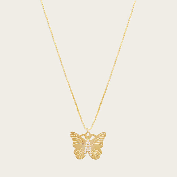 Butterfly Initial Pendant Necklace – Gold or Silver Tone with Cubic Zirconia