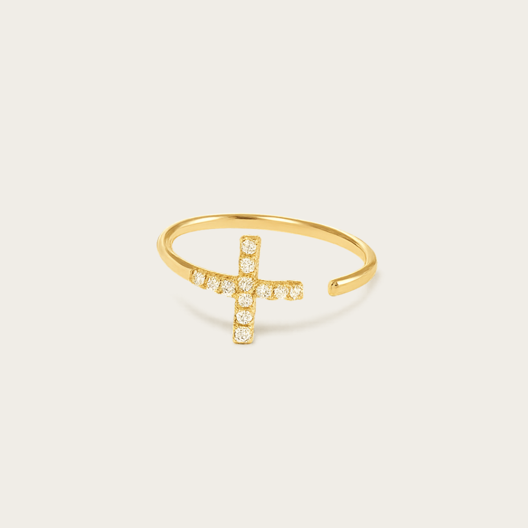 Sideways Cross Ring – Gold, Silver, or Rose Tone with Cubic Zirconia