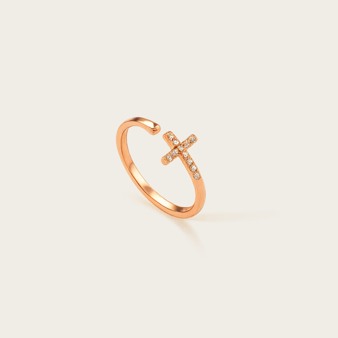 Sideways Cross Ring – Gold, Silver, or Rose Tone with Cubic Zirconia
