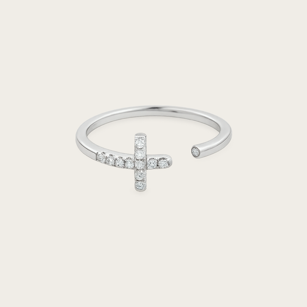Sideways Cross Ring – Gold, Silver, or Rose Tone with Cubic Zirconia