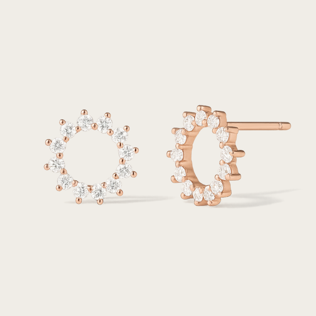 Sunburst Stud Earrings – Gold, Rose, or Silver Tone with Cubic Zirconia