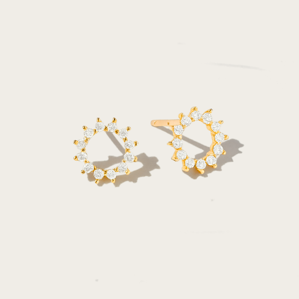 Sunburst Stud Earrings – Gold, Rose, or Silver Tone with Cubic Zirconia