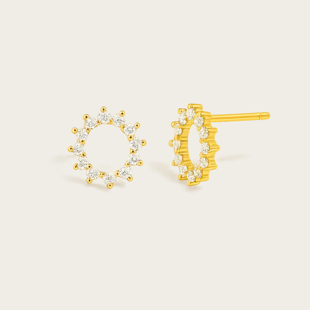 Sunburst Stud Earrings – Gold, Rose, or Silver Tone with Cubic Zirconia