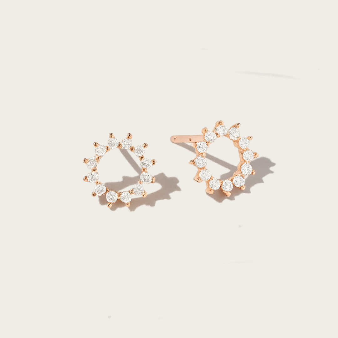 Sunburst Stud Earrings – Gold, Rose, or Silver Tone with Cubic Zirconia