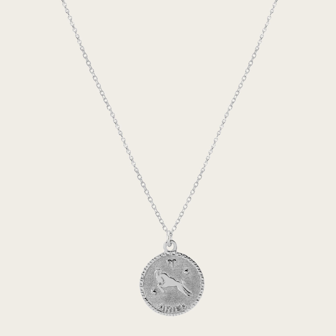 Zodiac Medal Silver Plated Necklace Aries